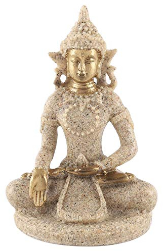 Telituny Buddha Statue Tisch Buddha Statue Buddha Craft Buddha-Statue aus Sandstein und Harz Meditieren Sitzende Buddha Statue Carving Figur Craft Craft für Heimdekoration Ornament (B Gold)