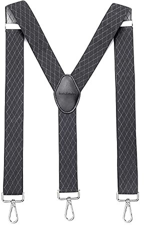 MASADA Herren Hosenträger mit robusten Karabiner Verschluss stufenlos verstellbar 3,5 cm breit und bis zu 195 cm Körpergröße - Raute Grau