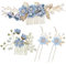 Gqavril12 Haarkamm Hochzeit Braut Brautschmuck Kristall Clip 4 Stück Strass Kamm Blumen Braut Kamm Handgefertigtes Haarschmuck Hochzeits-kopfschmuck Perle Haarnadel Strass Schmuck Braut Party(blau)