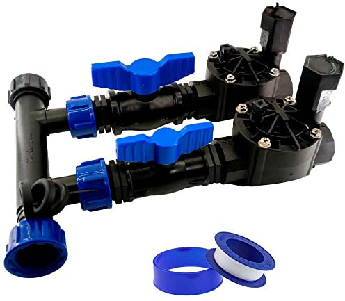 RIEGOPRO Kit Colector de Riego + Electroválvula Rain Bird HV 1 + Válvulas de Mantenimiento + Rollo Teflón. Kit para Sistemas de Riego Automático (Para Programadores a Pilas (9V), 2 Estaciones)