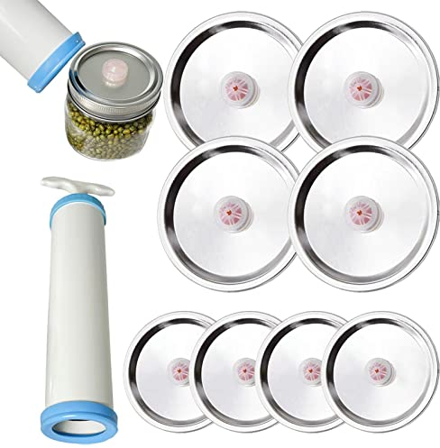 BAOK Kit de envasado al vacío de tarro de albañil con manual, tapa de conservación de calidad alimentaria, bomba de vacío manual, tarros para latitudes y boca normal