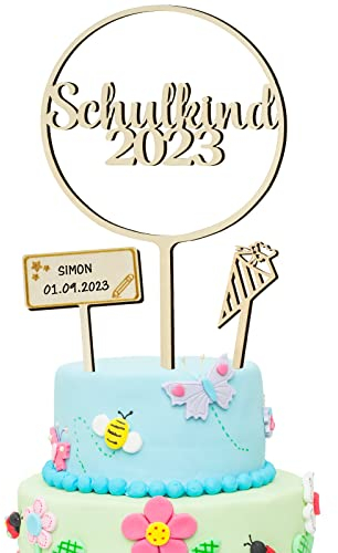 COLOFALLA 3 Stk Tortendeko Einschulung - Schulkind 2024 Cake Topper aus Holz - Cupcake Topper Torten Kuchen Deko Schulanfang - Schuleinführung Party Deko Geschenke für Junge Mädchen