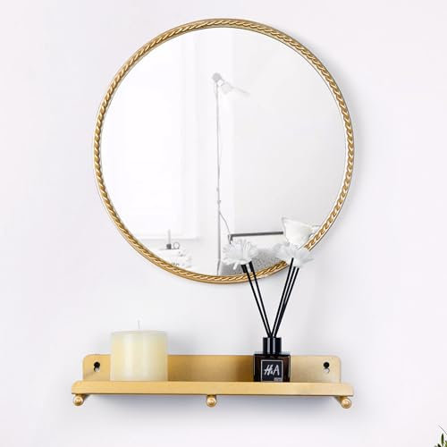 Entryway Mirror with Shelf and Key Holder, Key Hook with Mirror Decorative Metal Frame Bathroom Mirror Small Wall Mirror for Bedroom, Living Room 13.8 Inch