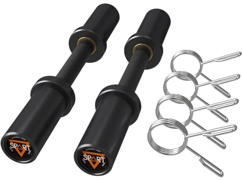 SPART Dumbbell Handles, 16'' Olympic, Loadable Dumbbell Bars for 2-inch Weight Plates, Knurled Black Grip, 100 LB Capacity, Ideal for Home Gym Strength Training, Includes 2 Pairs of Spring Collars