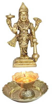 BRACOP® Indische Göttin Vishnu-Statue aus Messing, Idol-Buddha-Figur, dekorative Statue für Schreibtisch Büro Hindu-Pooja Set Messing, Narayan Murti, Hindu-Tempel, Gebetsset, Geschenke