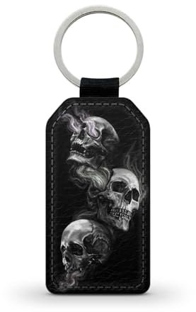 Porte-clé noir en simili cuir Tete de Mort Skull Satan Gothique Hipster Hype Fashion Ref 11