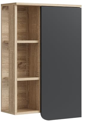 Vicco Armario de baño Karen, Sonoma/Antracita, 50 x 75 cm con Puerta y Compartimentos Abiertos