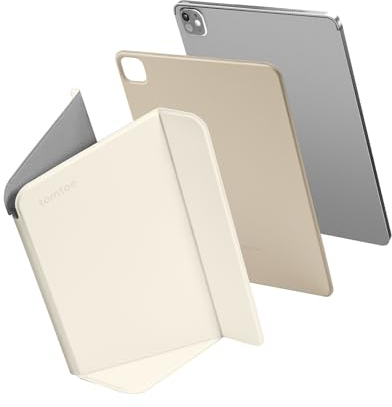 tomtoc Smart Folio Hülle für iPad Pro 13 Zoll 2024 M4 OLED, Abnehmbare, Dünne Schutzhülle Case mit 4 Nutzungsmodi und Ultra-leichtem Glasfaser Material, Magnetisch Cover Abdeckung für Pencil, Weiß