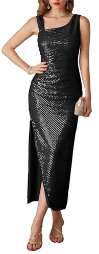 GRACE KARIN Damen Pailletten Kleid Ärmellos Partykleid Rockabilly Kleid Cocktailkleid Schwarz XXL