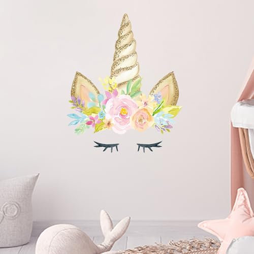 astylishome Girls Wall Stickers for Bedrooms Flower Romantic Colorful Floral Unicorn Decals Self Adhesive Wallpaper for Girl Bedroom Living Room Walls Art Home Decor 1018