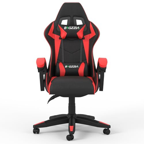 bigzzia Ergonomique Chaise Gaming, Fauteuil Gaming,Hauteur Réglable, avec Coussin Lombaire et Appui-Tête, Fauteuil Gamer Confortable pour Adultes, Filles et Garçons (sans LED Effets, Rouge)