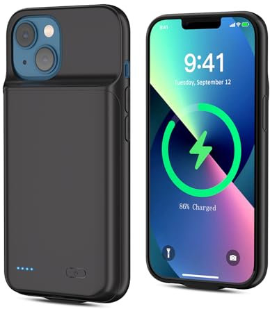 [7000mAh] Akkuhülle für iPhone 13, neues Upgrade mit hoher Kapazität, wiederaufladbares Ladefach, schützendes tragbares Smart Backup Ladegerät für iPhone 13 pro (1 Pack)