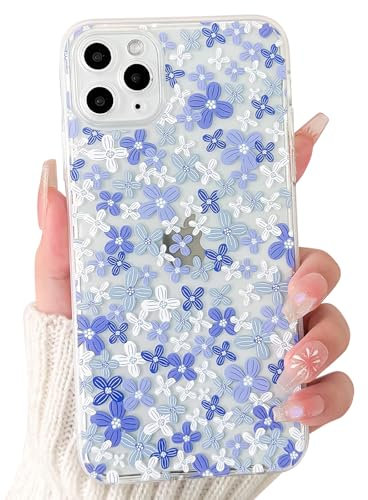 NITITOP Compatible with iPhone 11 Pro Case Cute Clear Flower Floral Pattern Design for Women Girls Slim Soft TPU Shockproof Protective Girly Phone Cover - Blue