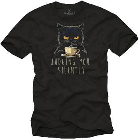 MAKAYA Lustige Katzen T-Shirts mit Sprüchen für Herren Judging You Silently
