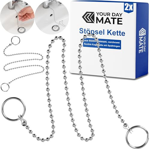 Stöpsel Kette, 2 Pack, 30 cm Kugelkette, mit 14 mm Spaltringen, aus SS304 Edelstahl, Rost-frei, Stopfen Kugel Kette, Spülbecken Stöpsel Ersatz Kettchen Set mit Ring, für Spüle, Badewanne, Waschtisch