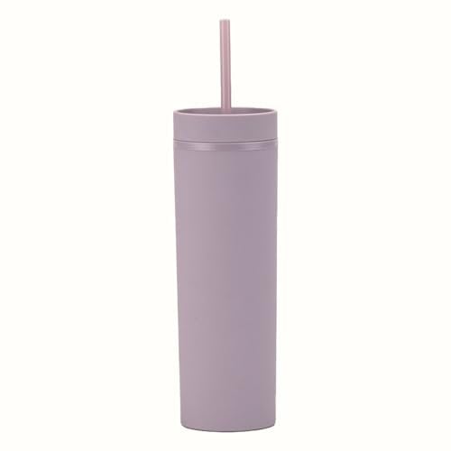 TEEKU 16oz Tumbler with Lid and Plastic Water Coffee Cup Bottle Slim Double Wall Reusable Cups Travel Mug 450ML Women (K, A)
