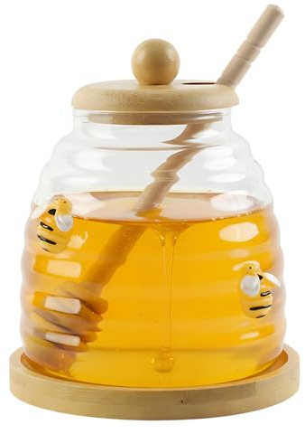 Dzmuero Honigspender, Honigglas, 500ml Honigglas mit honiglöffel holz, Honigtopf