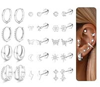 Dochais 14 Paar Ohrringe Silber Set für Damen Chirurgenstahl Ohrringe Creolen Klein Silber Hypoallergene Medizinische Ohrstecker Ohrpiercing Knorpel Helix Conch Tragus Piercing Ohr Schmuck