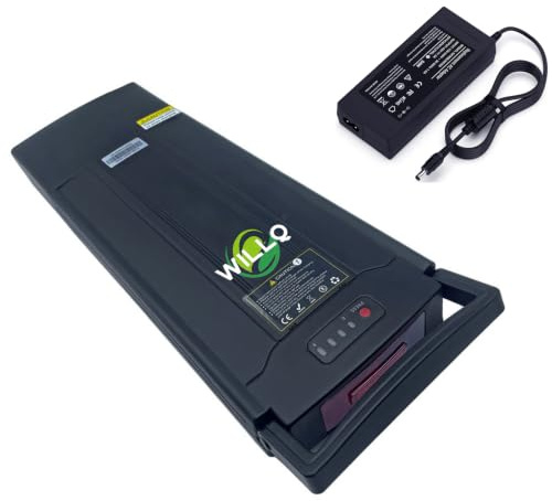 WILLQ Batterie Lithium Portable et Amovible pour vélo électrique 24V 36V 48V à Monter sur Porte-Bagages, avec Chargeur et connecteur 4 Broches pour Moteur de VTT,24v15ah