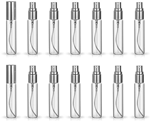 ZbFwmx Juego de 20 botellas de perfume de 10 ml de repuesto portátil a granel, atomizador de viaje, botella vacía hidratante (tapas plateadas)