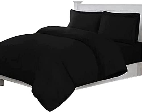 Linens World 200 Thread Count 100% Egyptian Cotton Duvet Quilt Cover Bedding Sets with Pillow cases (Black, Single)