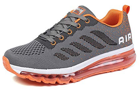frysen Herren Damen Sportschuhe Laufschuhe mit Luftpolster Turnschuhe Profilsohle Sneakers Leichte Schuhe GrayOrange 45
