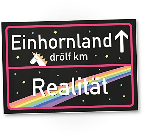 DankeDir! Einhorn Schild - Einhornland schwarzes Ortsschild Ortstafel Süße Wand-Deko Türschild Mädchen Wohnung Geschenkidee Geburtstagsgeschenk - beste Freundin