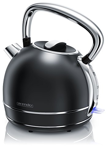Arendo - Bouilloire électrique en Acier Inoxydable 1,7 Litre - 2200 W Style Vintage rétro - Filtre anticalcaire Amovible Interchangeable - Interrupteur d'alimentation LED Bleue - Water kettle - noire