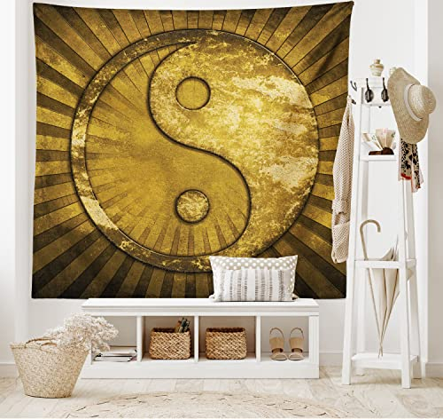 ABAKUHAUS Ying Yang Wandteppich, Industrielles Design aus Weiches Mikrofaser Stoff Waschbar ohne Verblassen Digitaldruck, 150 x 110 cm, Hellbraun Braun