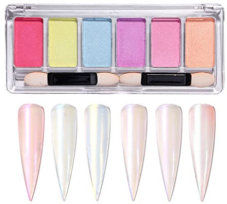 Chrome Nail Powder - 6 Color Mermaid Neon Nail Art Magic Mirror Effect Holographic Glitter Powder for DIY Decorations