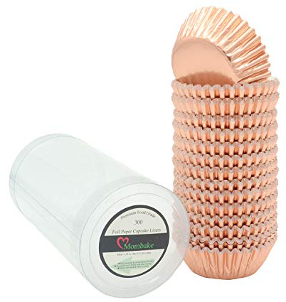 Mombake Mini Foil Cupcake Cases,Muffin Baking Cups(Rosegold, 300-Count)