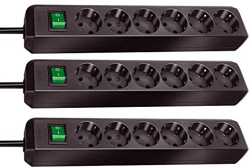 Brennenstuhl Eco-Line Lot de 3 multiprises 6 prises avec sécurité enfant, interrupteur et câble de 1,5 m Noir