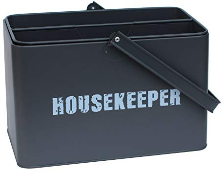 Vintage Styled Metal Housekeeper Cleaning Caddy Storage Set - 21cm (H) x 33cm (L) x 21cm (W) - Removable Top Tier Tray - Matt Grey Finish