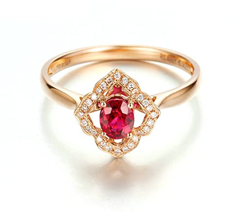 AMDXD Anelli Oro 18K Rosario FEDI Nuziali Gioielli Fiore con 0.46ct Ovale Rubino Taglia 20