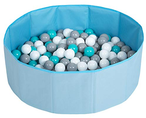 Selonis Piscina Plegable con Bolas Coloridas De 100 Bolas NZ-78-BLUE, Azul:Blanco/Gris/Turquesa