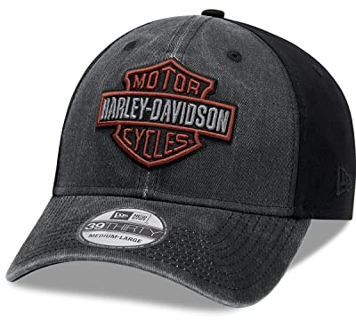 HARLEY-DAVIDSON Casquette de baseball délavée pour homme avec logo bicolore, Noir , M