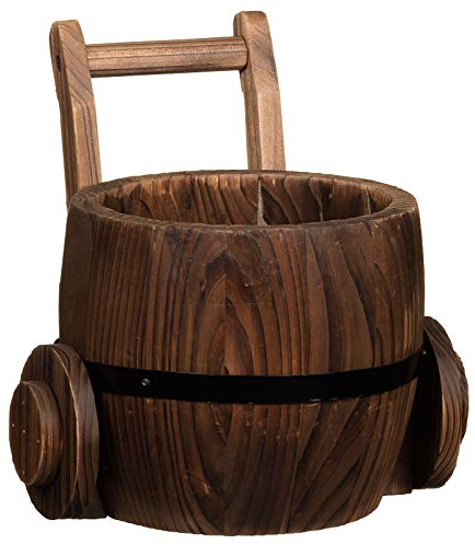 Burntwood Finish Hand Crafted Rustic Milk Churn Garden Wooden Planter Flower Pot Basket Solid Wood Patio Decoration For Domestic Use Only.
