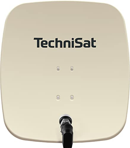 TechniSat SATMAN 65 PLUS - Satellitenschüssel für 2 Teilnehmer (65 cm Sat Spiegel mit Masthalterung und 40mm Universal-Twin-LNB) beige