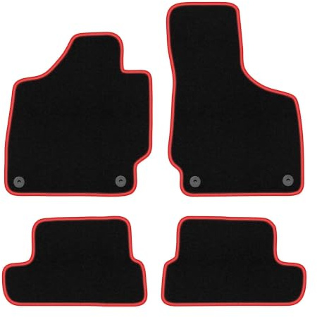 Velours-Fußmatten passend für Audi TT II 8J 2006-2014, Schwarz-Rot, CARLUX | passend für Cabrio/Roadster/Coupé; Velours-Teppich (Polypropylen), ca. 6,5 mm; rutschfest, runde Befestigungen (Typ AV)