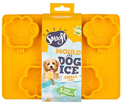 Smoofl Silikon Eisform fuer Hunde, Eis zum Selbermachen als leckeren veganen Hundesnack zur Abkuehlung im Sommer, kleine Form zur Herstellung von 5 Eis fuer kleine Hunde, orange