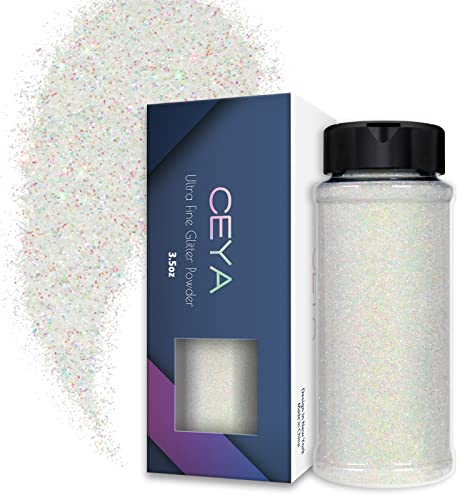 Ceya 100 g Ultra Fine Glitter Polvere Colorata Bianco Iridescente Glitter 0,2 mm per Slime Resina Epoxy Tumbler Nail Art Festival Trucco Scrapbook Carte di Nozze Gioielli Pittura Arti