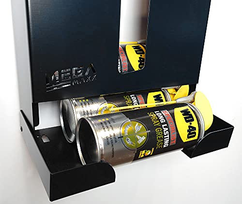 MegaMaxx Wall Mounted Can Holder for Aerosol, Grease and Silicone Adhesive Tube- Spray Storage Dispenser Unit for Garage, Workshop (Grease Cartridge, Black)