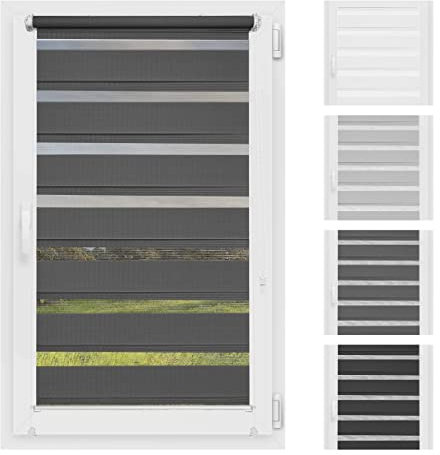 Atrium - Doppelrollo I Ohne Bohren I Duo Rollo für Fenster I Fensterrollo Tag und Nacht I Einfache Montage Easy-Click I Sonnenschutz I Universalgriffe I Multi-Stop Funktion I 120 x 150 cm - Graphit