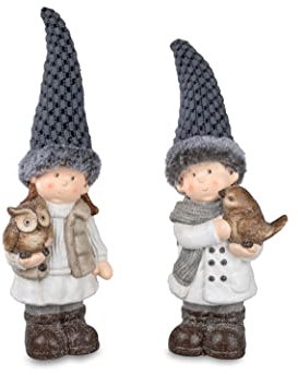 formano Winterkinder 31 cm Junge und Mädchen im 2er Set handbemalt Rot oder grau (Graue Mütze)