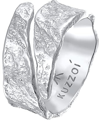 Kuzzoi Anillo de caballero con diseño usado estructurado, anillo de banda macizo (12 mm) ancho en plata de ley 925, anillo de plata martillado, anillo para hombres, anillo de motociclista, talla de