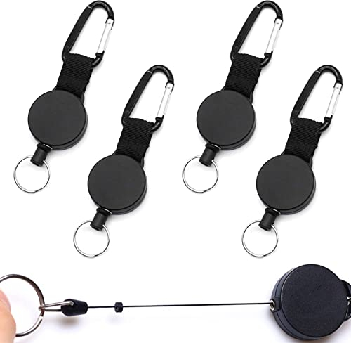 ToKinCen 4 Stück Schlüsselrolle Schlüsselanhänger Ausziehbar JoJo Schlüsselband mit 60cm Stahlseil Einziehbarer Kartenhalter Ausweis Clip - Schlüssel Zipper und Ski Karten Halter für Hose und Gürtel