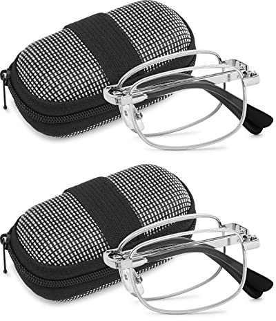 VEVESMUNDO Herren Lesebrille Faltbare Klappbare Zusammenklappbar Metall Faltbrille Klappbrille (+2.75, 2 Stück Silber)