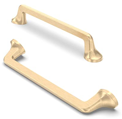 FURNIWARE 10 Tiradores de Armario y Cajón, Espacio Entre Agujeros de 128 mm, Latón Cepillado para Muebles y Cocina