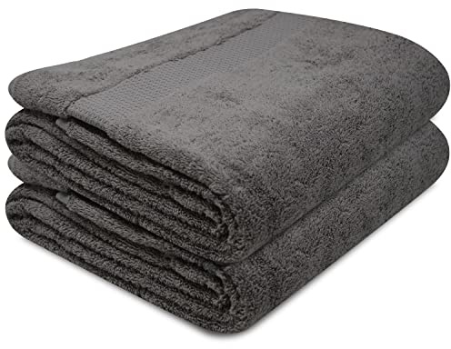 Towelogy® Super Soft Luxurious Bath Sheets Extra Large 100% Egyptian Cotton Bathroom Shower Towel Super Absorbent Hotel Quality Fade Resistant 90x140cm | Machine Washable (Charcoal Grey, 2)