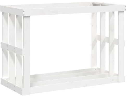 vidaXL Outdoor Kaminholzregal, Brennholzregal mit viel Stauraum, Kaminholzhalter mit oberem Pflanzgefäß, Kaminholzständer Brennholzständer, Weiß Massivholz Kiefer